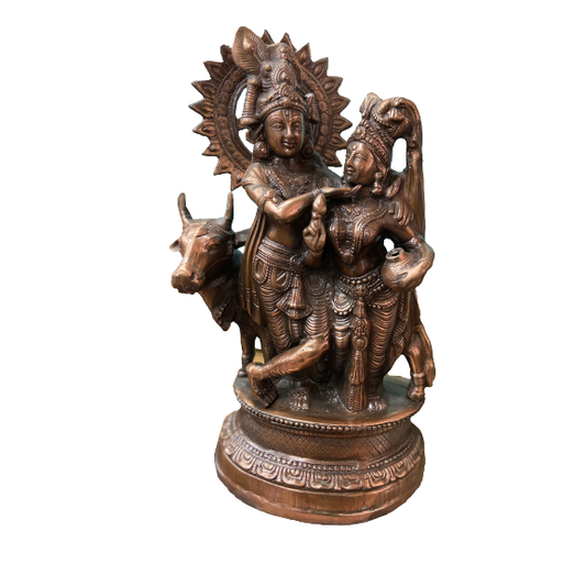 Bronze Krishna & Radha with cow Idol - PUSHMYCART