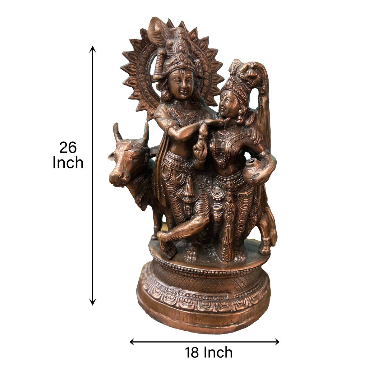 Bronze Krishna & Radha with cow Idol - PUSHMYCART