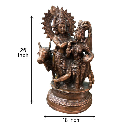 Bronze Krishna & Radha with cow Idol - PUSHMYCART