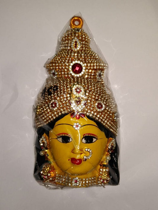 Lakshmi Devi Mukha Vada/ Devi Face/ Lakshmi Mask With Red And White Stones 19x 9 Cm With Jewelry - 500gms - PUSHMYCART