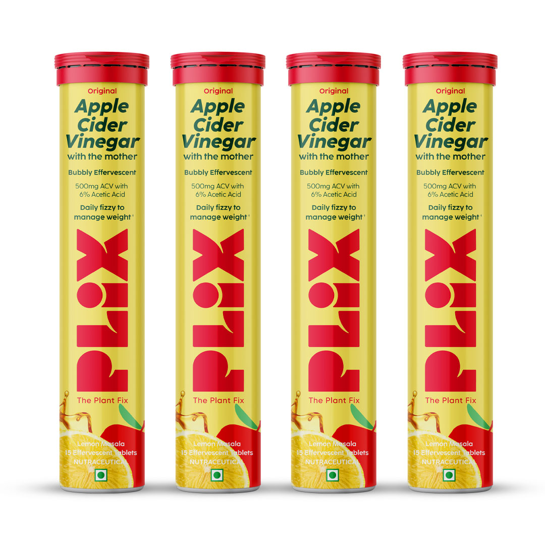 Plix Flavored Apple Cider Vinegar Effervescent Tablet-Lemon Masala (Pack of 4) 15 Effervescent Tablet Each
