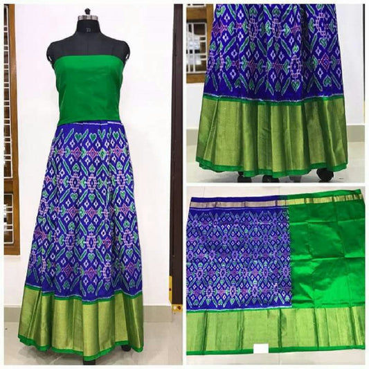 Pochampally Ikkat Violet Lehenga With Green Border