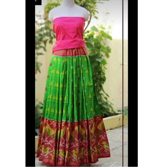 Pochampally Ikkat Parrot Green Lehenga