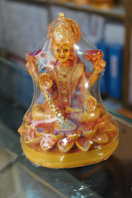 Fibre Blessing Lakshmi Sitting On Lotus - 400gms - PUSHMYCART