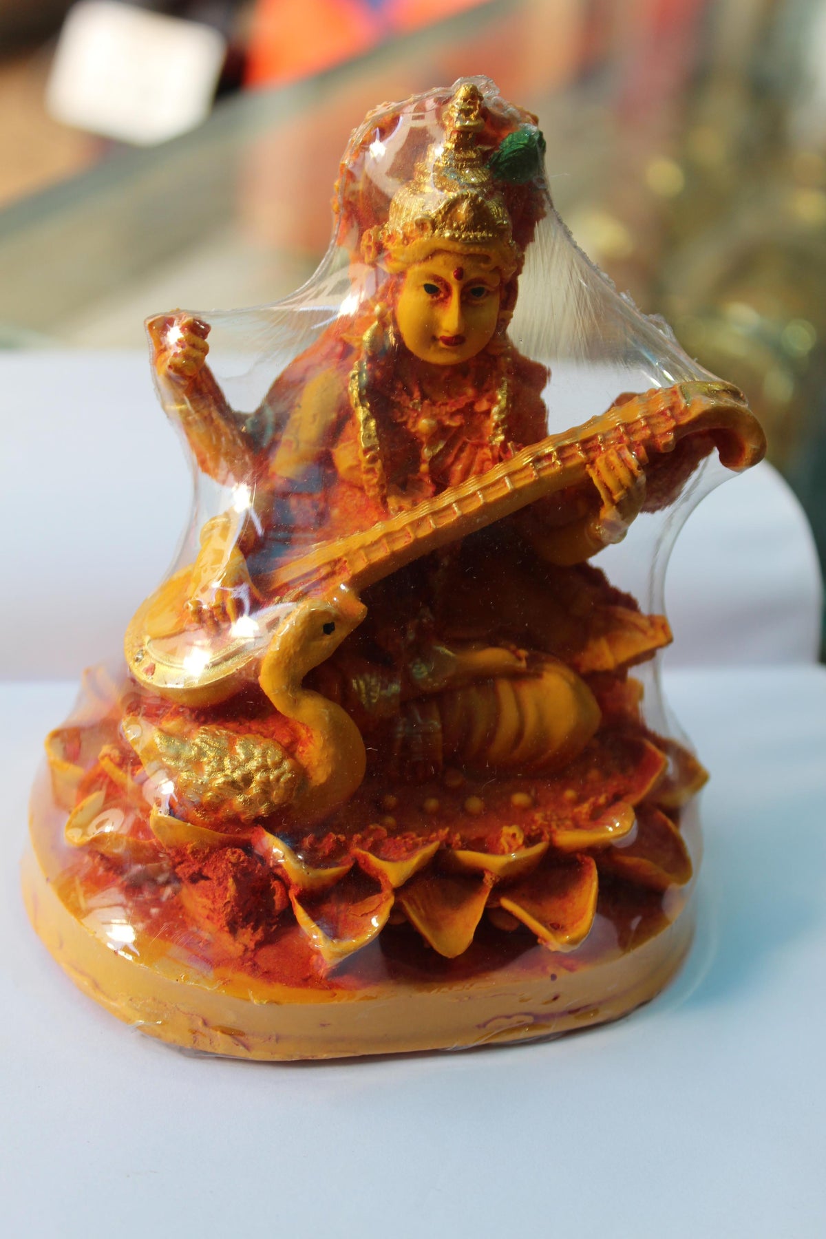 Fibre Goddess Saraswathi Playing Harp - 400gms - PUSHMYCART
