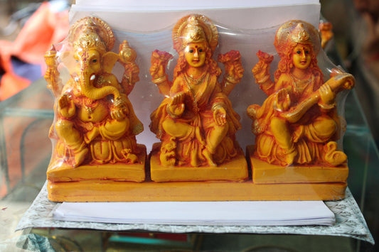 Fibre Ganesh Lakshmi Saraswathi Idol - 600gms - PUSHMYCART