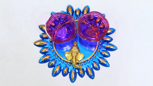 Blue Plastic Plated Ganesh Haldi Kumkum Set - PUSHMYCART