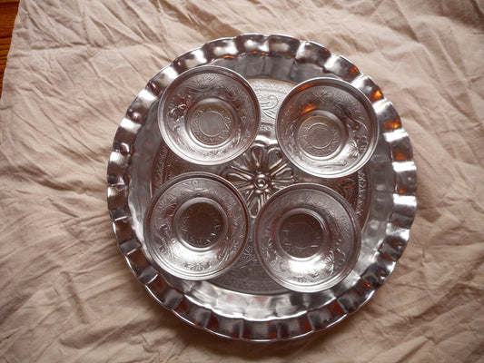 White Metal Pooja Plate with Bowls