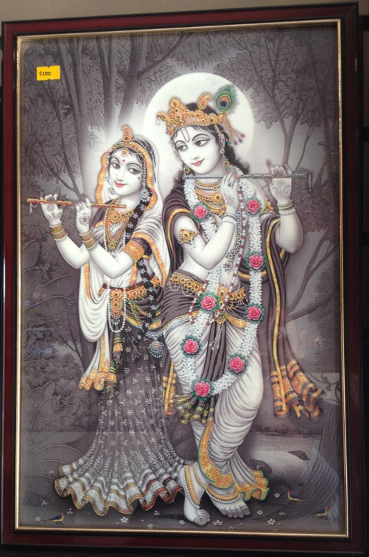 Radium Radha Krishna Frame With Krishna & Radha Holding A Flute - PUSHMYCART