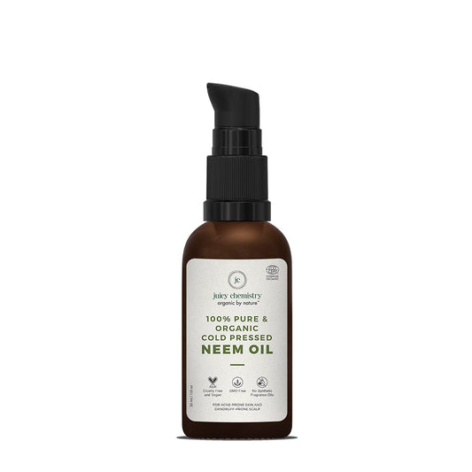 Juicy Chemistry Organic Neem Oil Cold Pressed Carrier Oil for Acne Prone Skin Anti Dandruff Neem Oil for Dry and Itchy Scalp 30 ml - PUSHMYCART