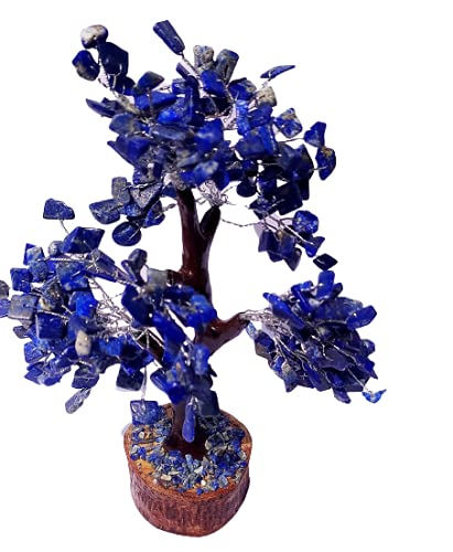 Pushcar Lapis Lazuli M Seal Gemstone Figurine Reiki Bonsai Crystal Luck Tree With Silver Wire And 300 Bead 10-12 Inches
