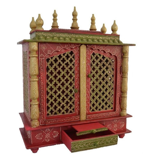 Red Green Painted Wooden Home Pooja Temple
