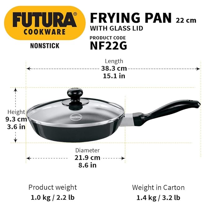 Hawkins Futura Non-stick Frying Pan 22 cm Diameter with Glass Lid 1 L (NF22G) - PUSHMYCART