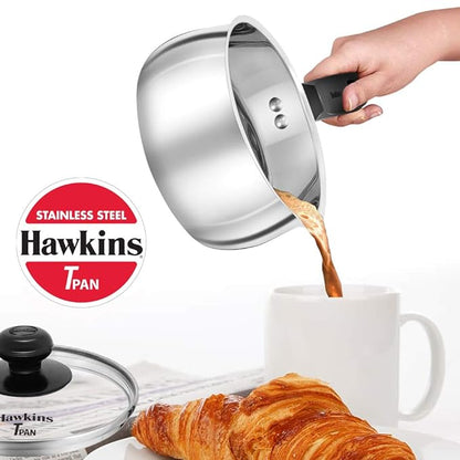 Hawkins Stainless Steel Tea Pan 15.1 cm Diameter with Glass Lid 1 L (SST10G) - PUSHMYCART