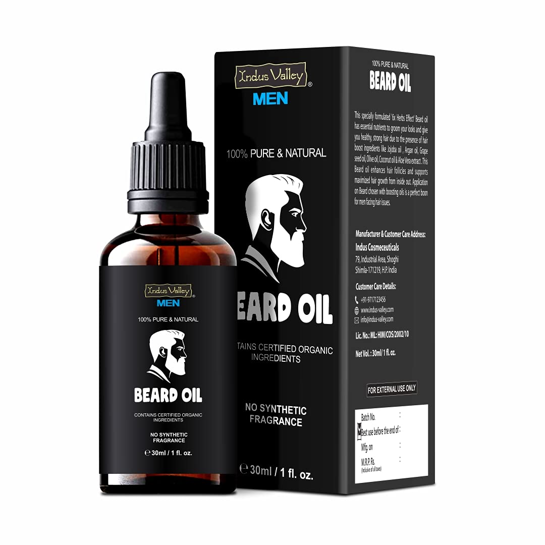 INDUS VALLEY men 100% Pure and Natural Beard Oil, Contains Certified Organic Ingredients