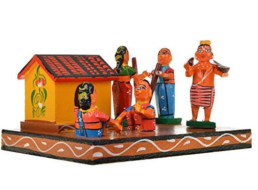 Terrain Handmade Traditional Sankranti Celebrations Wooden Village House Figurine Showpiece - PUSHMYCART