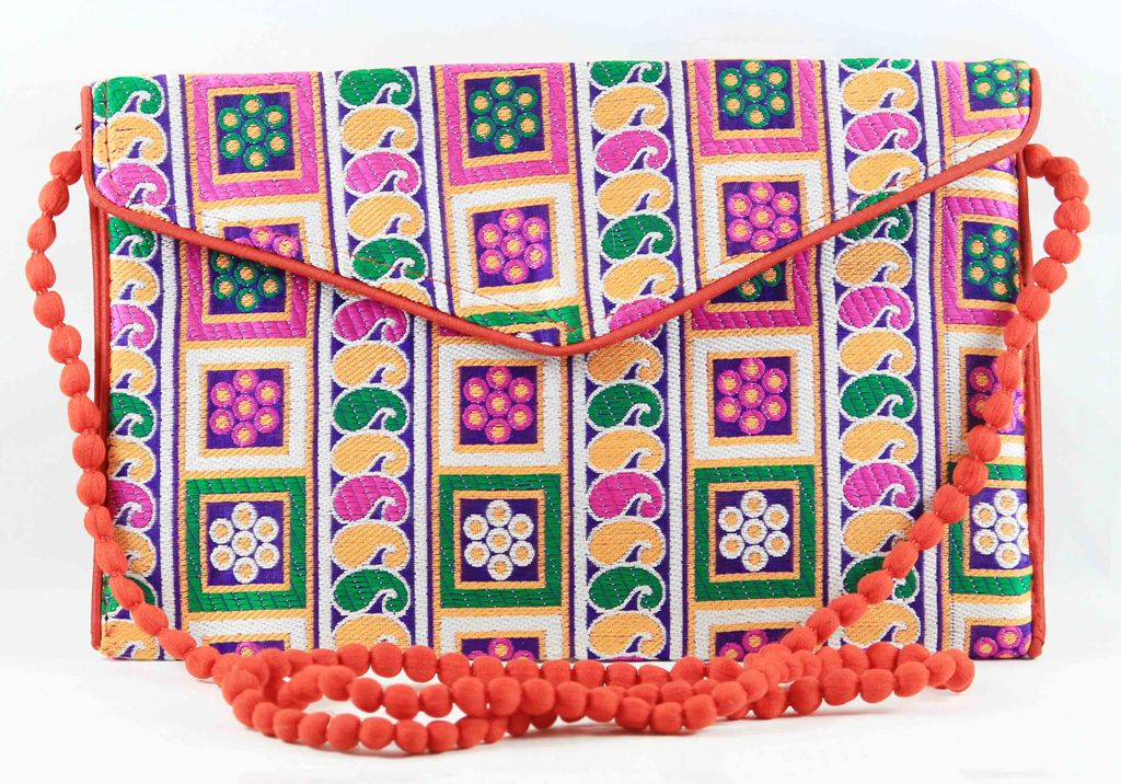 Rajasthan Ethnic Cotton Blue With Orange Floral Design Sling Bag - PUSHMYCART