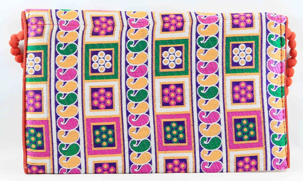 Rajasthan Ethnic Cotton Blue With Orange Floral Design Sling Bag - PUSHMYCART