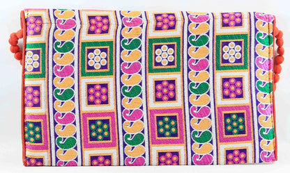 Rajasthan Ethnic Cotton Blue With Orange Floral Design Sling Bag - PUSHMYCART