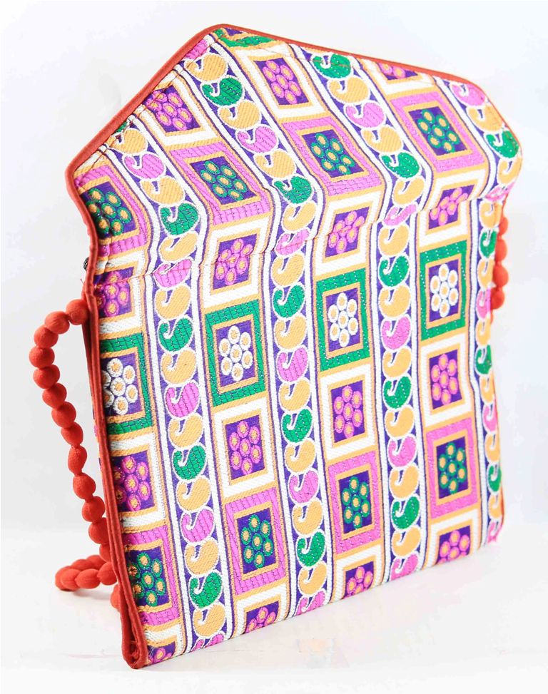 Rajasthan Ethnic Cotton Blue With Orange Floral Design Sling Bag - PUSHMYCART