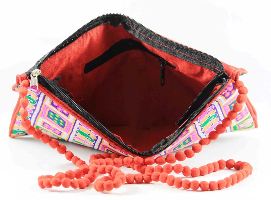 Rajasthan Ethnic Cotton Blue With Orange Floral Design Sling Bag - PUSHMYCART