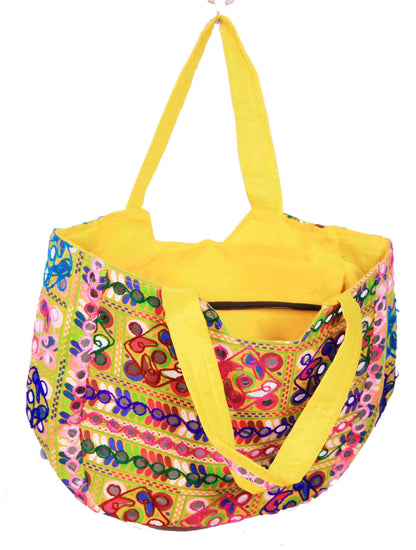 Yellow Floral Design Matka Bag - PUSHMYCART