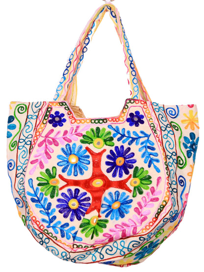 Cream Floral Design Matka Bag - PUSHMYCART