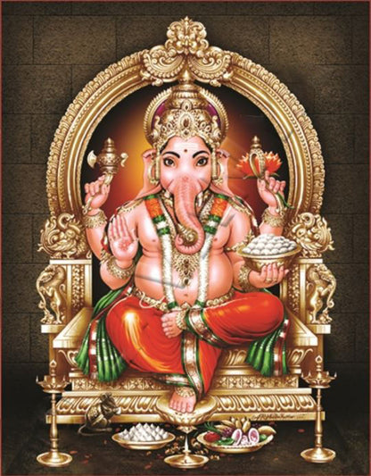 Sitting Lord Ganesh Pigment Printing - PUSHMYCART