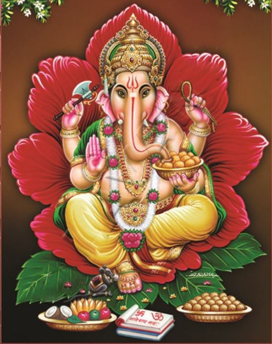 Ganesh In Flower Pigment Printing - PUSHMYCART