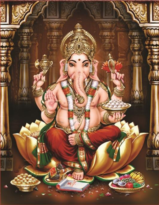 Laxmi Ganesh Red Pigment Printing - PUSHMYCART