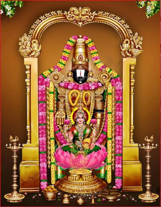 Sri Lord Venkateshwara Swamy With Lakshmi Devi Pigment Printing - PUSHMYCART