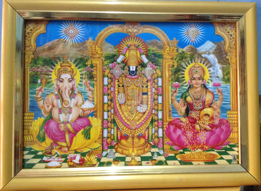 Venkateshwara Swami With Laxmi And Ganapathi Picture Frame - PUSHMYCART