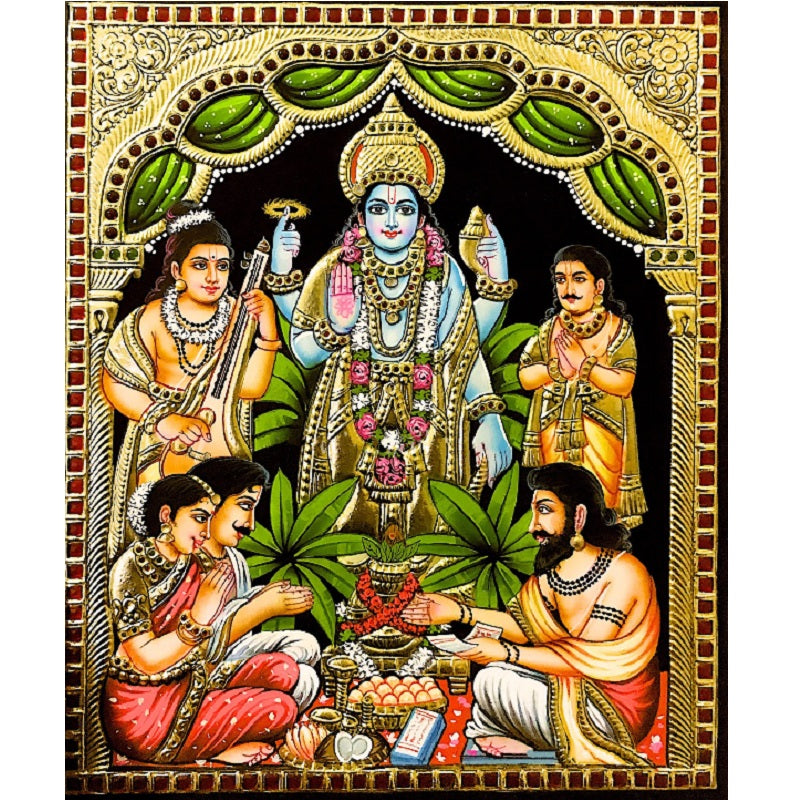 Satya Narayanan Blue Tanjore painting
