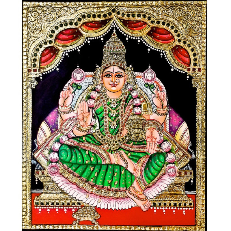 Laxmi Devi Light Green Saree Tanjore Painting – PUSHMYCART