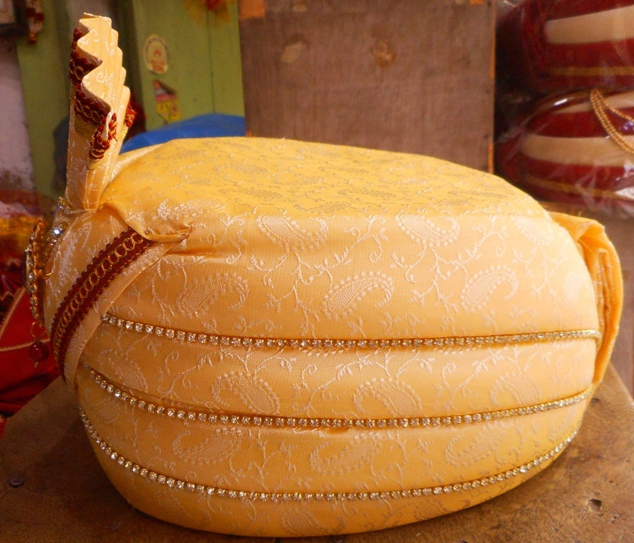 Cream Color Pagdi With Stones - PUSHMYCART