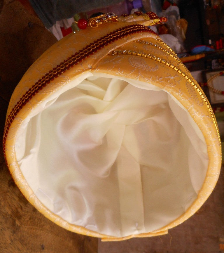 Cream Color Pagdi With Stones - PUSHMYCART