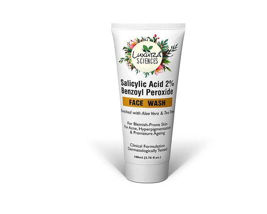 Luxura Sciences Salicylic Acid 2% Face Wash with Niacinamide, Benzoyl Peroxide , Aloe Vera & Tea Tree For Blemish-Prone Skin, Acne, Hyperpigmentation & Premature Ageing.100ml - PUSHMYCART