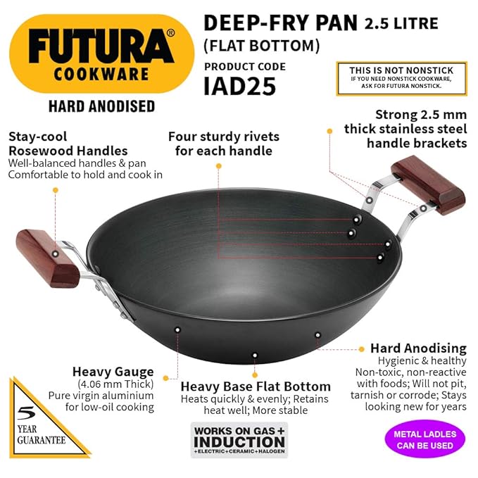 Hawkins Futura Hard Anodised Deep Fry Pan Kadhai 2.5 L (IAD25) - PUSHMYCART