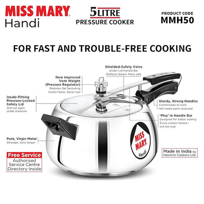 Hawkins Miss Mary Handi 5 L Aluminium Pressure Cooker (MMH50) - PUSHMYCART