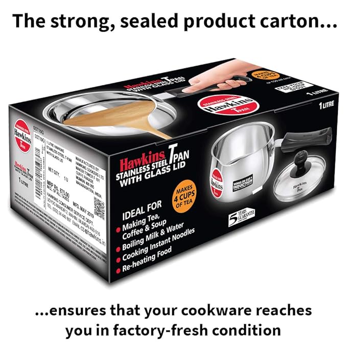 Hawkins Stainless Steel Tea Pan 15.1 cm Diameter with Glass Lid 1 L (SST10G) - PUSHMYCART