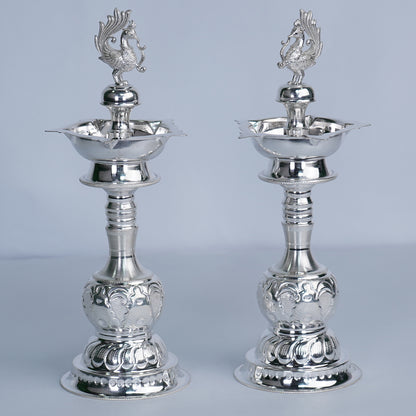 Pure Silver Peacock Design Lamp Stand Pair Grams:276