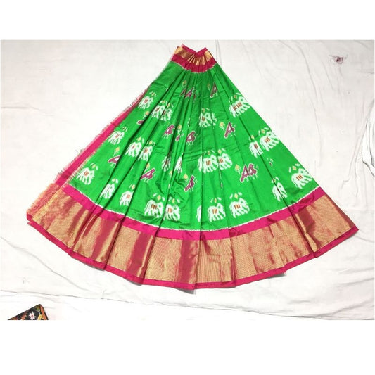 Pochampally Ikkat Green Color Parrots & Elephants Design Lehenga
