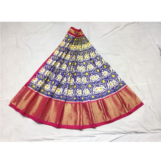 Pochampally Ikkat Ash Color Elephant Design Lehenga