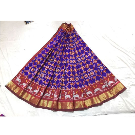 Pochampally Ikkat Dark Blue With Deers Design Lehenga