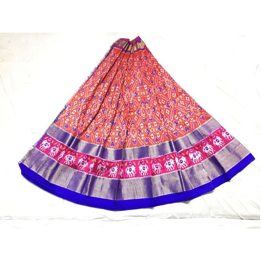 Pochampally Ikkat Orange Lehenga With Blue Color