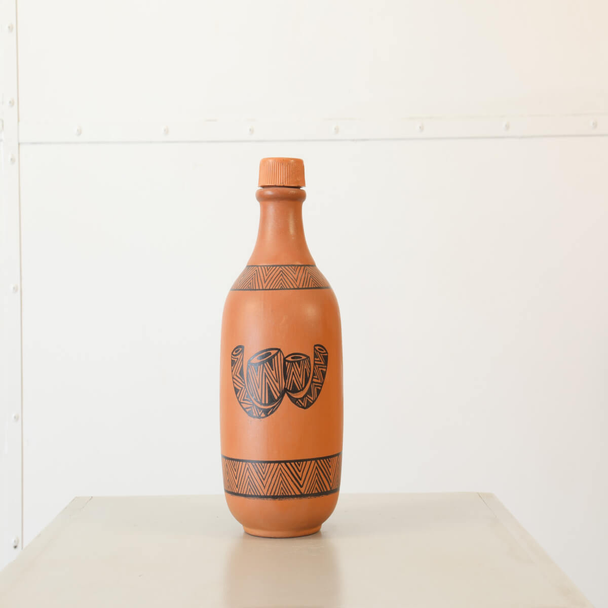 Mitticool Clay Water Bottle Warli Drum Design 1.25 Liter