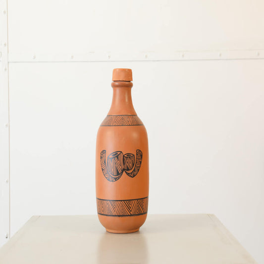 Mitticool Clay Water Bottle Warli Drum Design 1.25 Liter