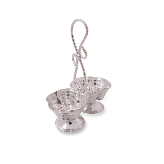 German Silver Kum Kum Set With 2 Cups Flower Design ( Pack Of 10 )