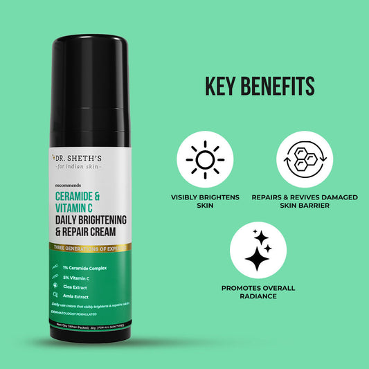 Dr. Sheth's Ceramide and Vitamin C Daily Brightening and Repair Cream 30g - PUSHMYCART