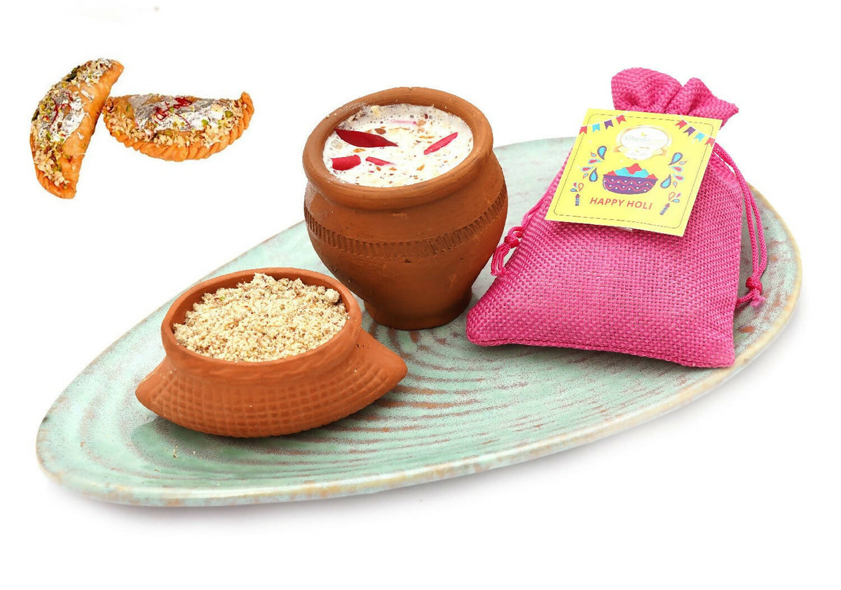 Ghasitaram Holi Gifts Sweets | Herbal Thandai Powder with Holi Gujiya Sweets
